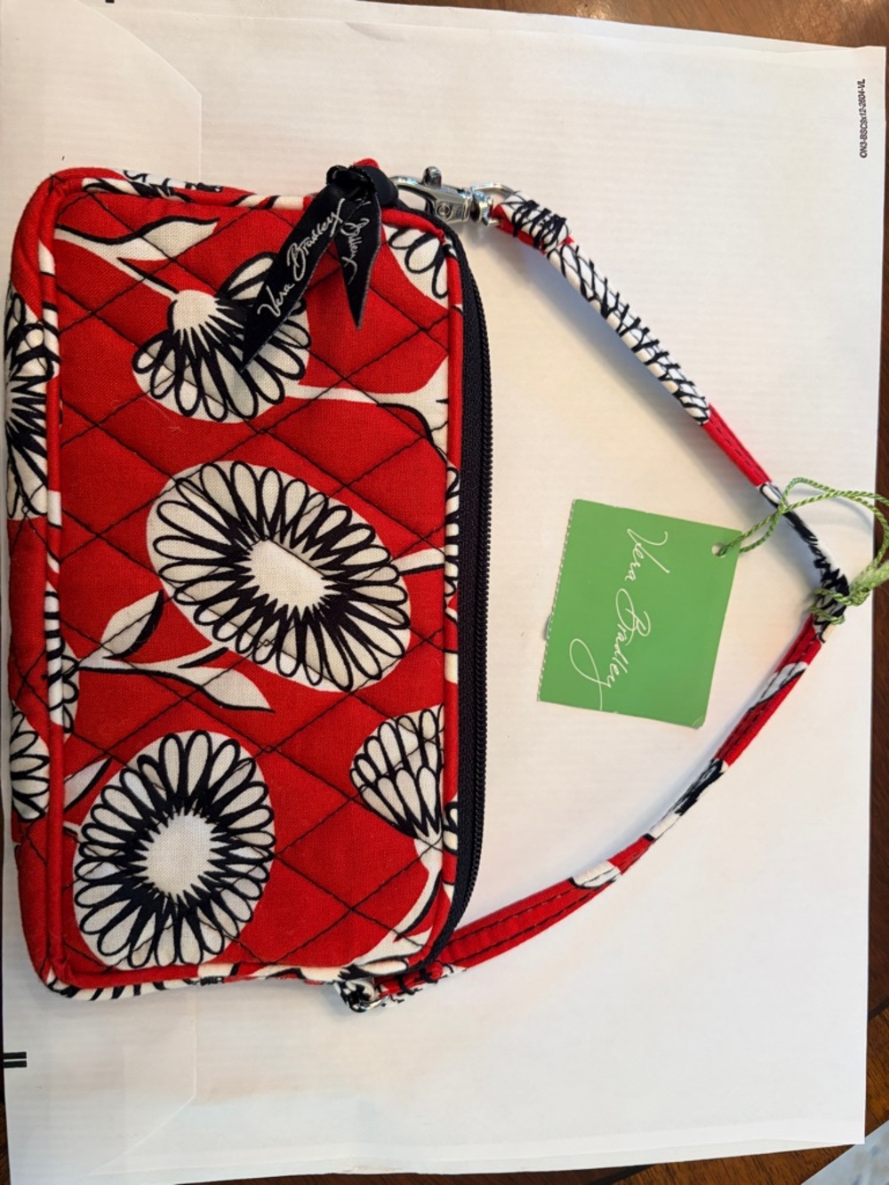 Vera Bradley Red White Black Floral Quilted Wristlet NWT